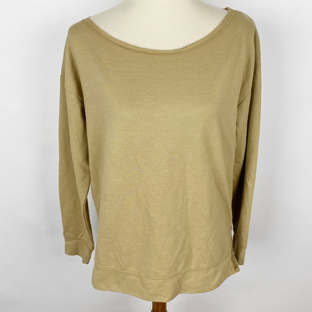 Sanuk Relaxed Side Slit Pullover Sweatshirt Womens Small Tan Gold Organic Cotton